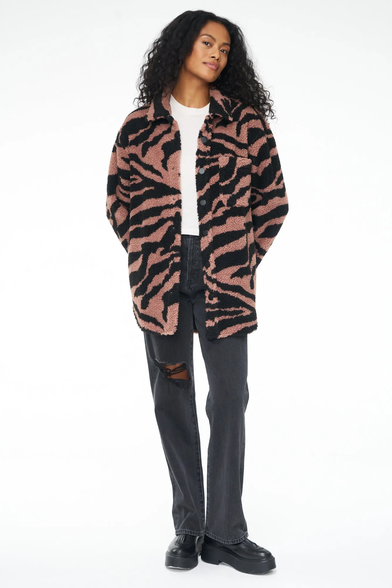 Lynn Oversized Shearling Jacket - Clay Zebra