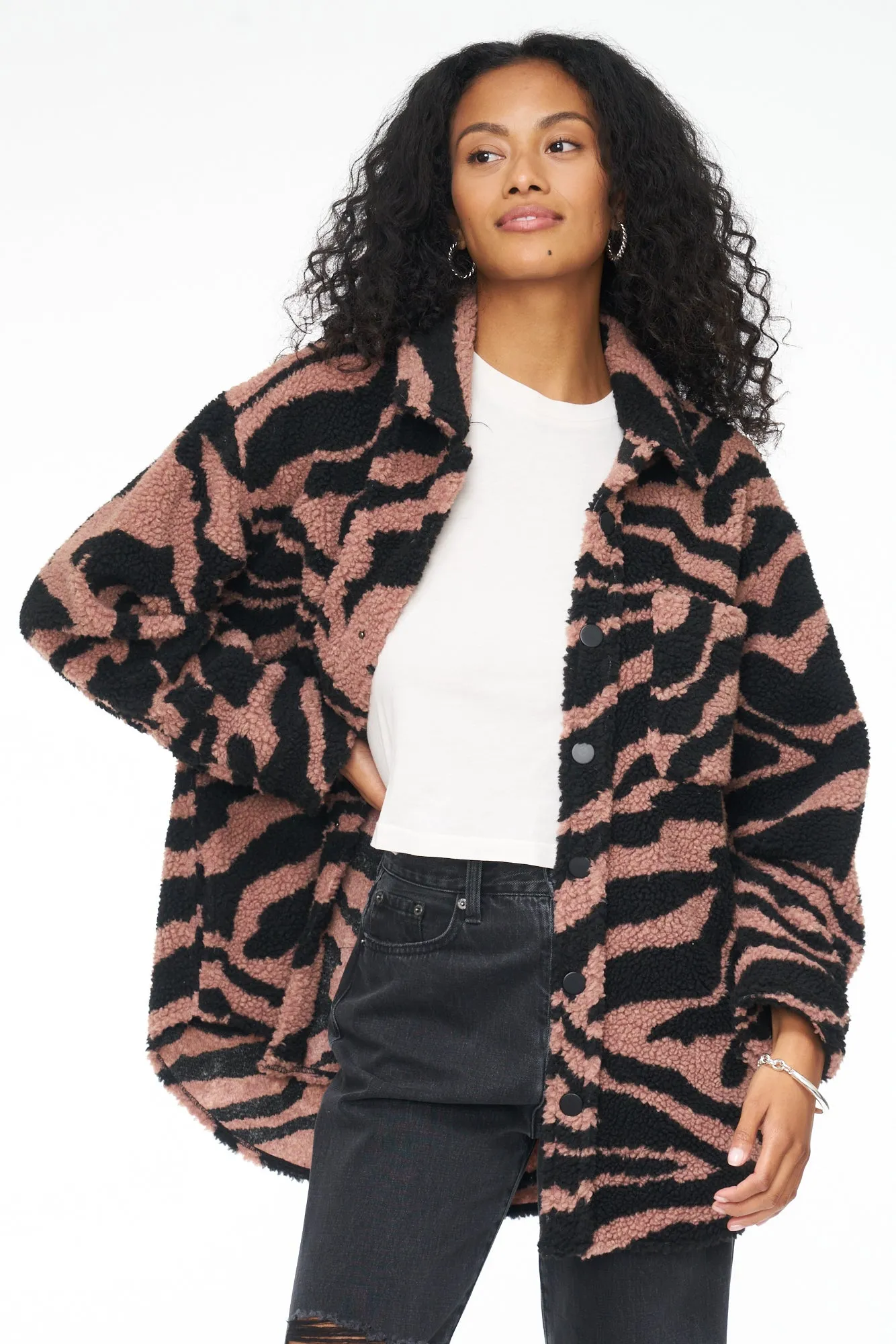 Lynn Oversized Shearling Jacket - Clay Zebra