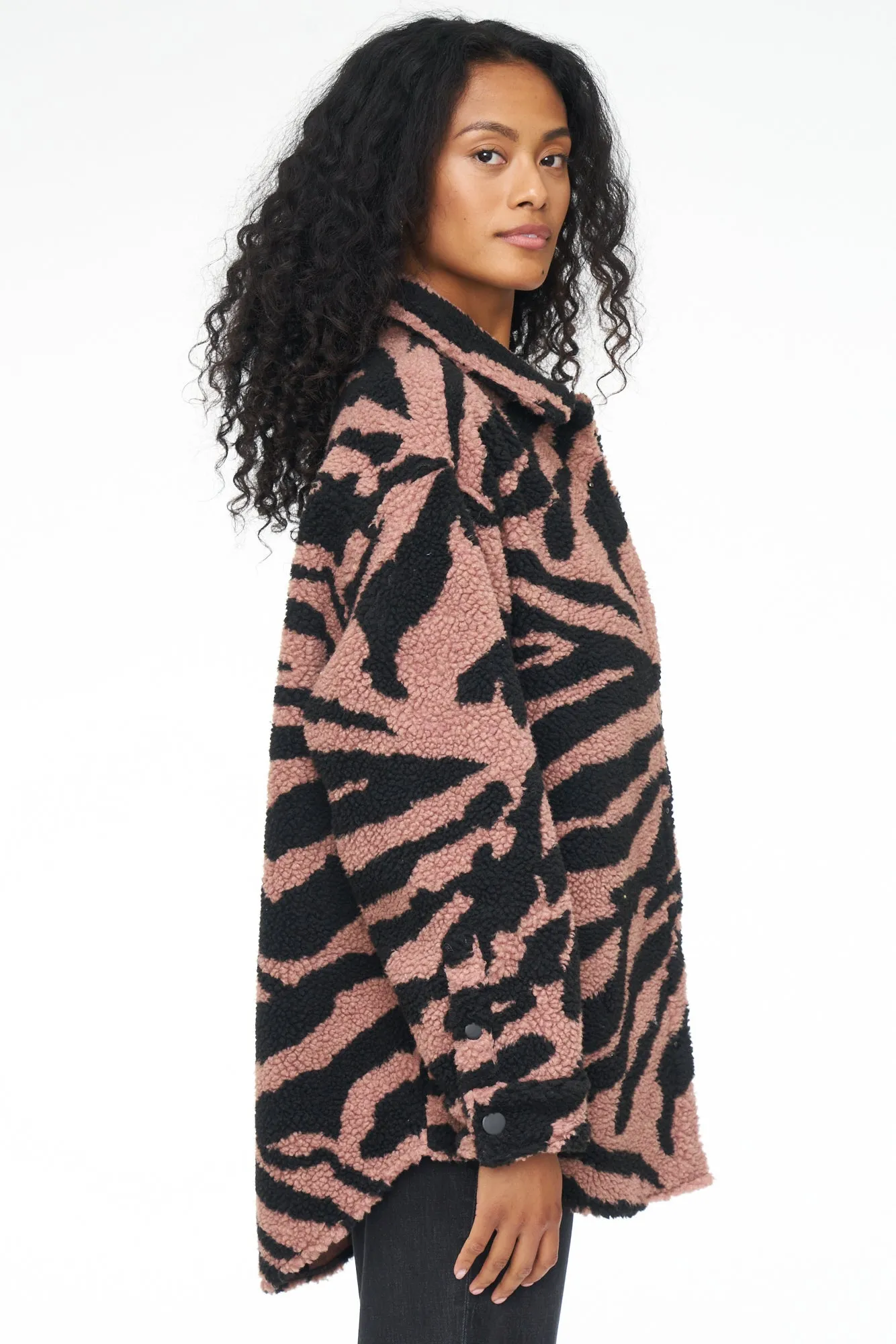 Lynn Oversized Shearling Jacket - Clay Zebra
