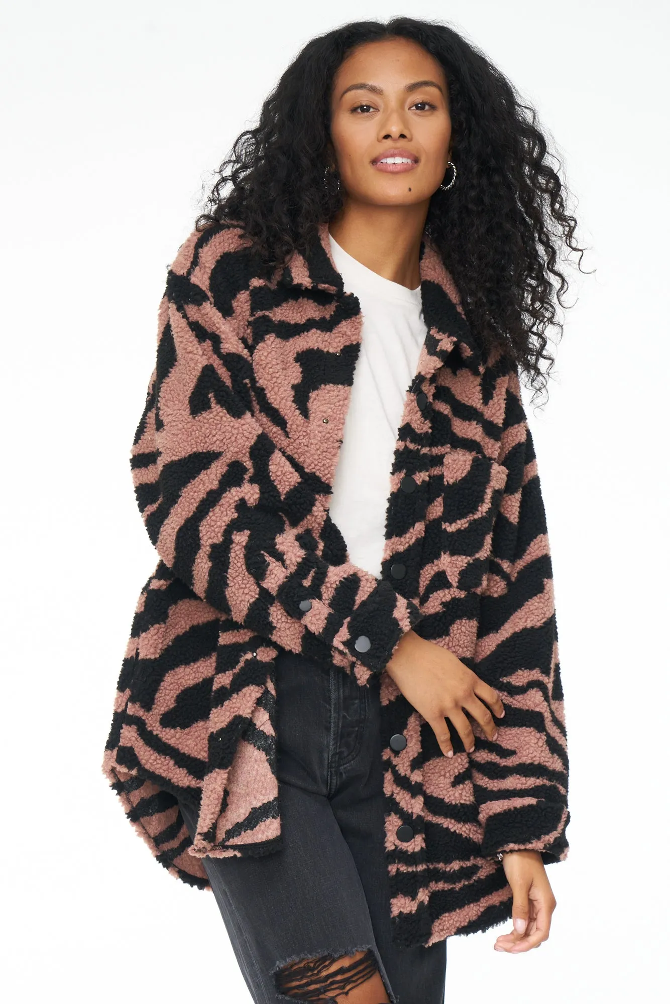 Lynn Oversized Shearling Jacket - Clay Zebra