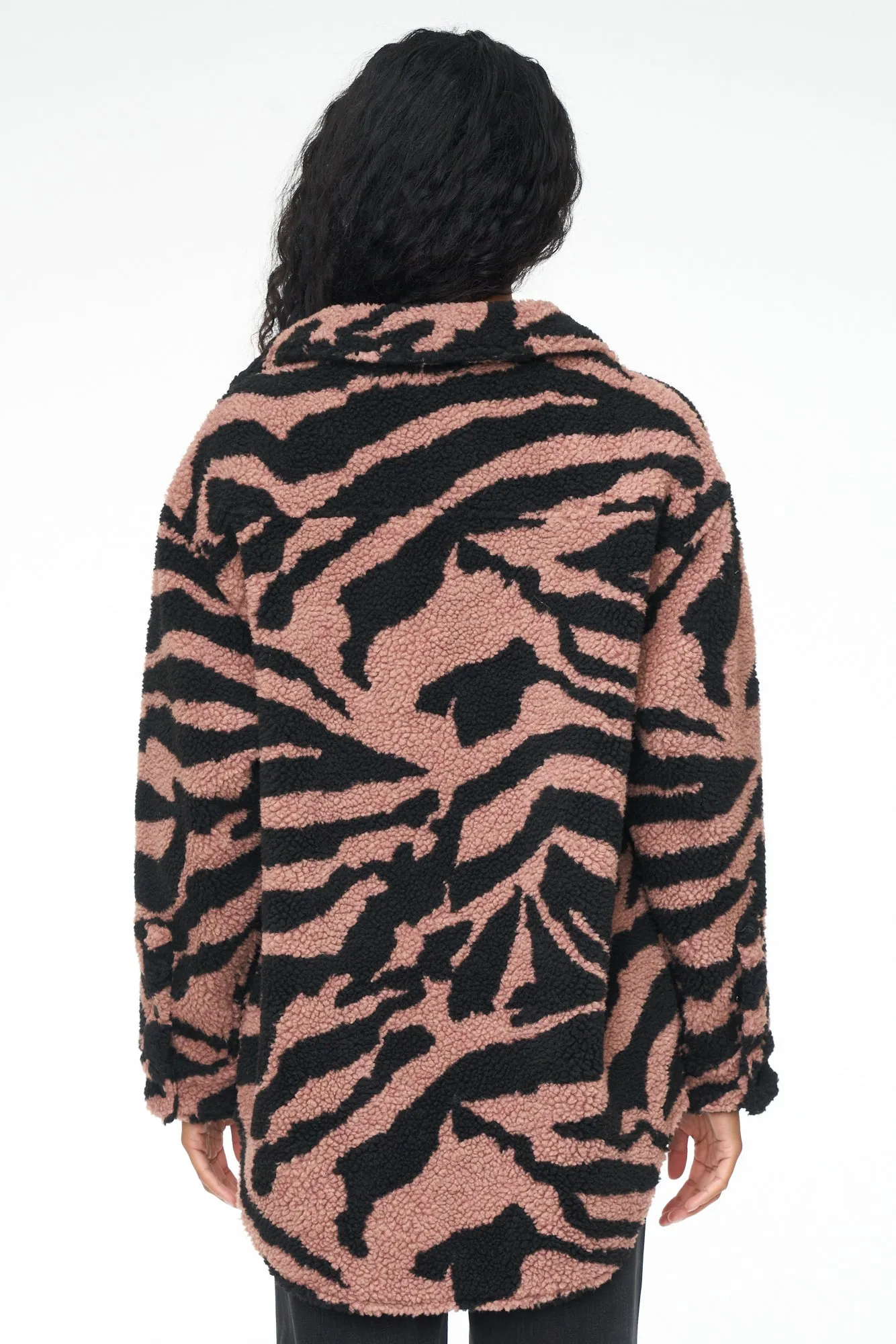 Lynn Oversized Shearling Jacket - Clay Zebra