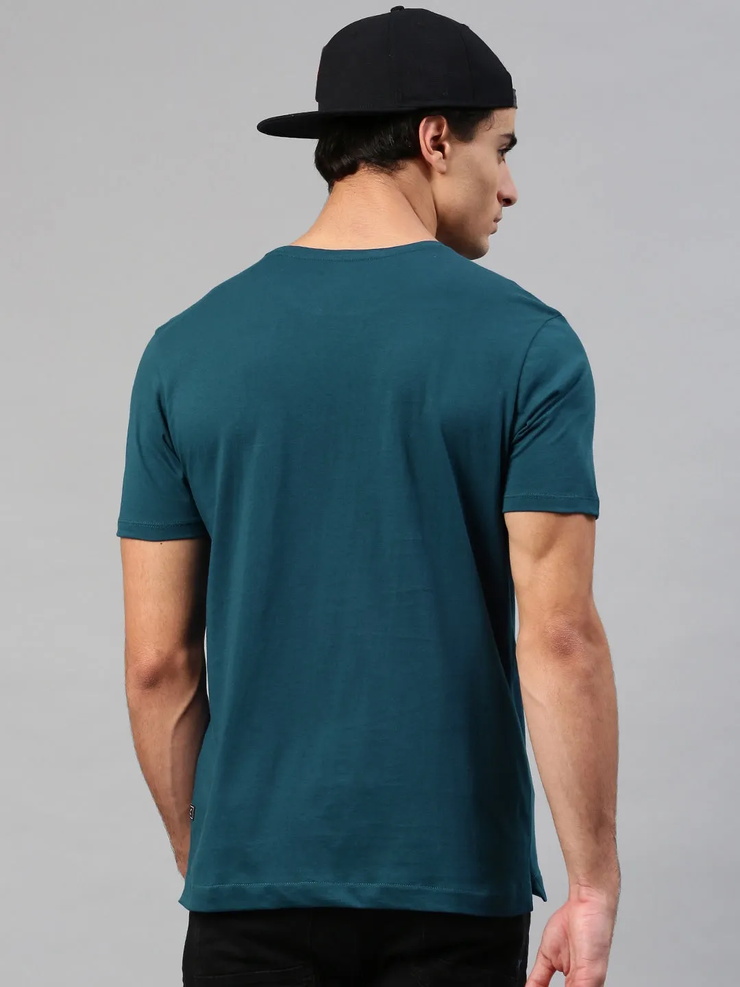 Men Teal Blue Printed T-shirt