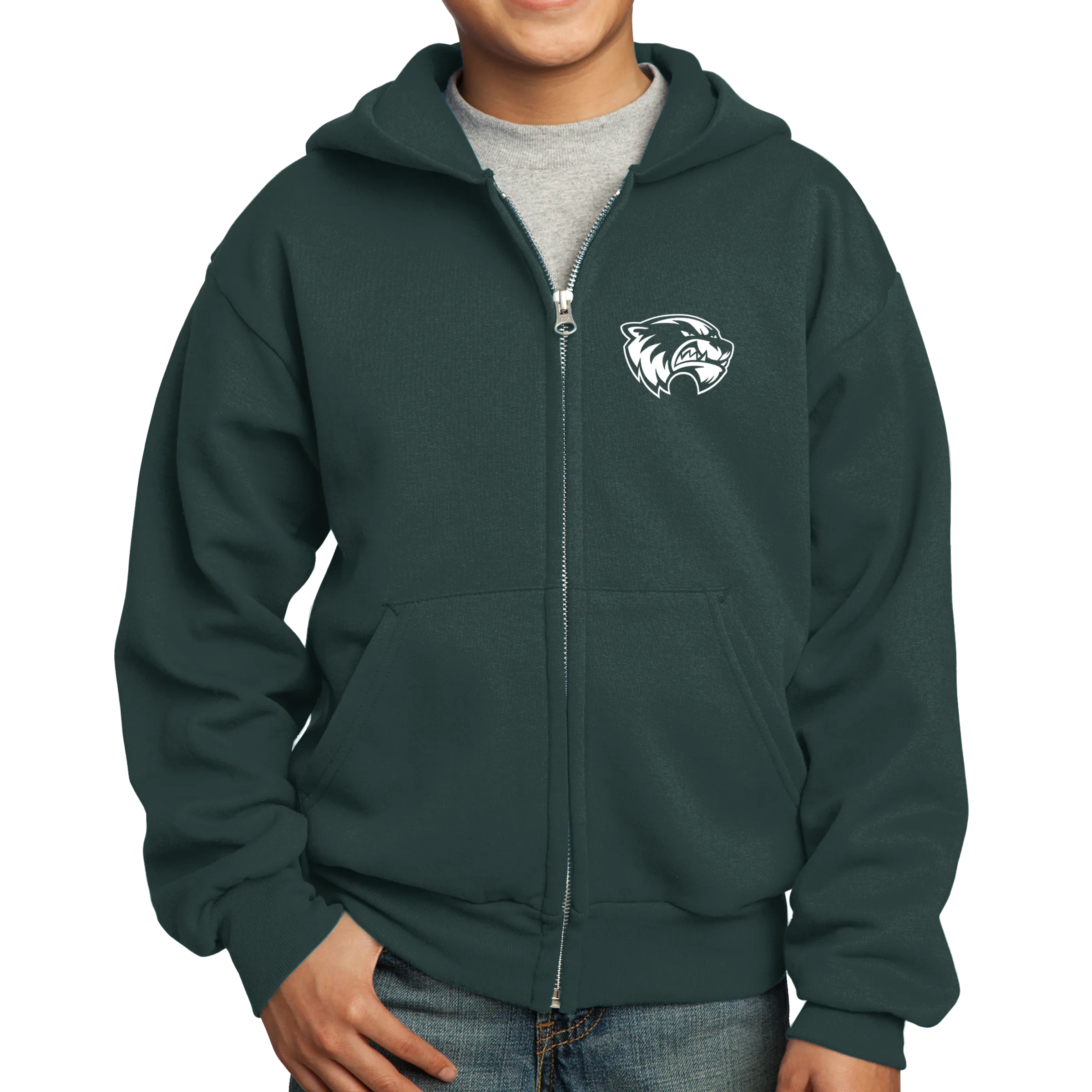 Port & Company Youth Core Fleece Full-Zip Hooded Sweatshirt- Mascot Head