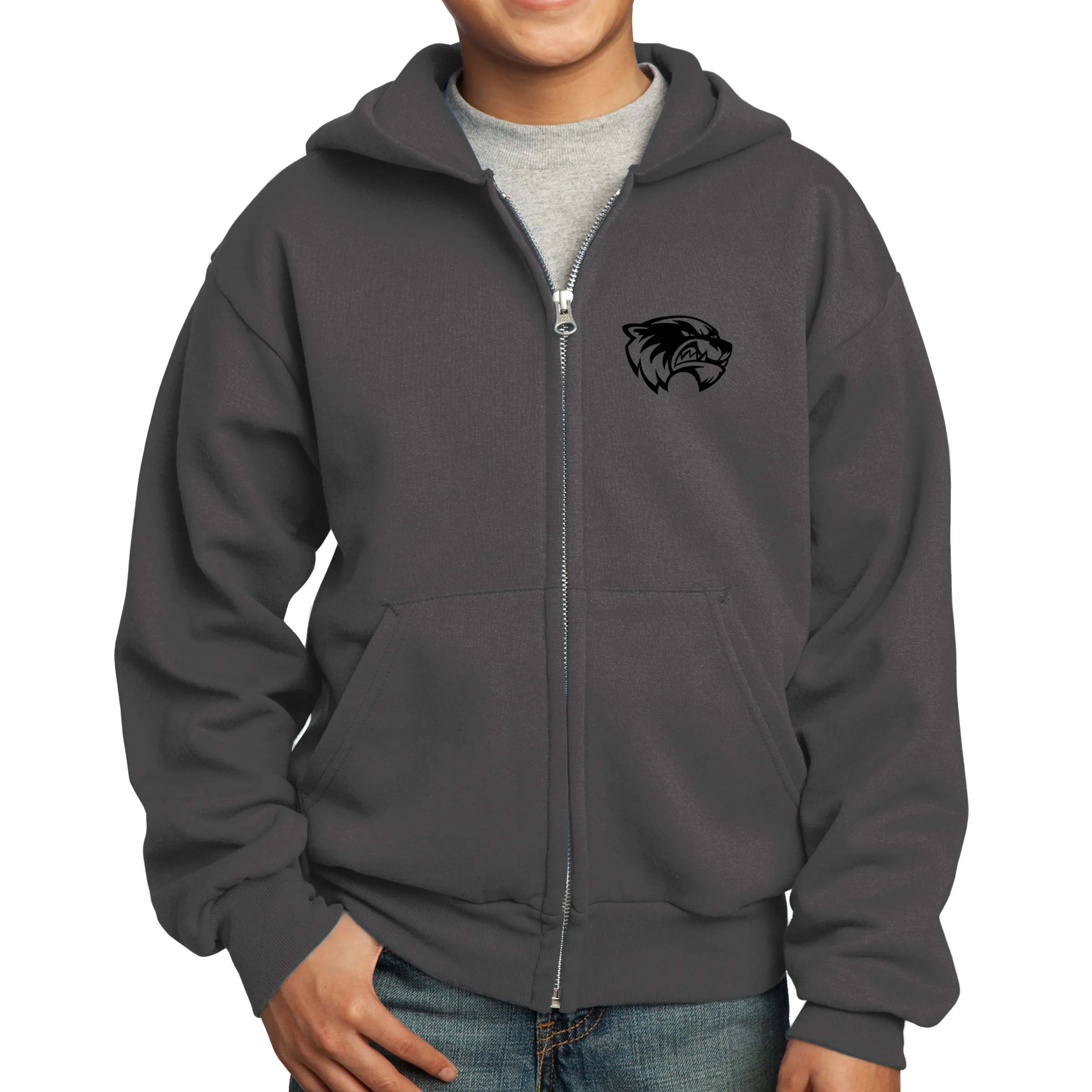 Port & Company Youth Core Fleece Full-Zip Hooded Sweatshirt- Mascot Head