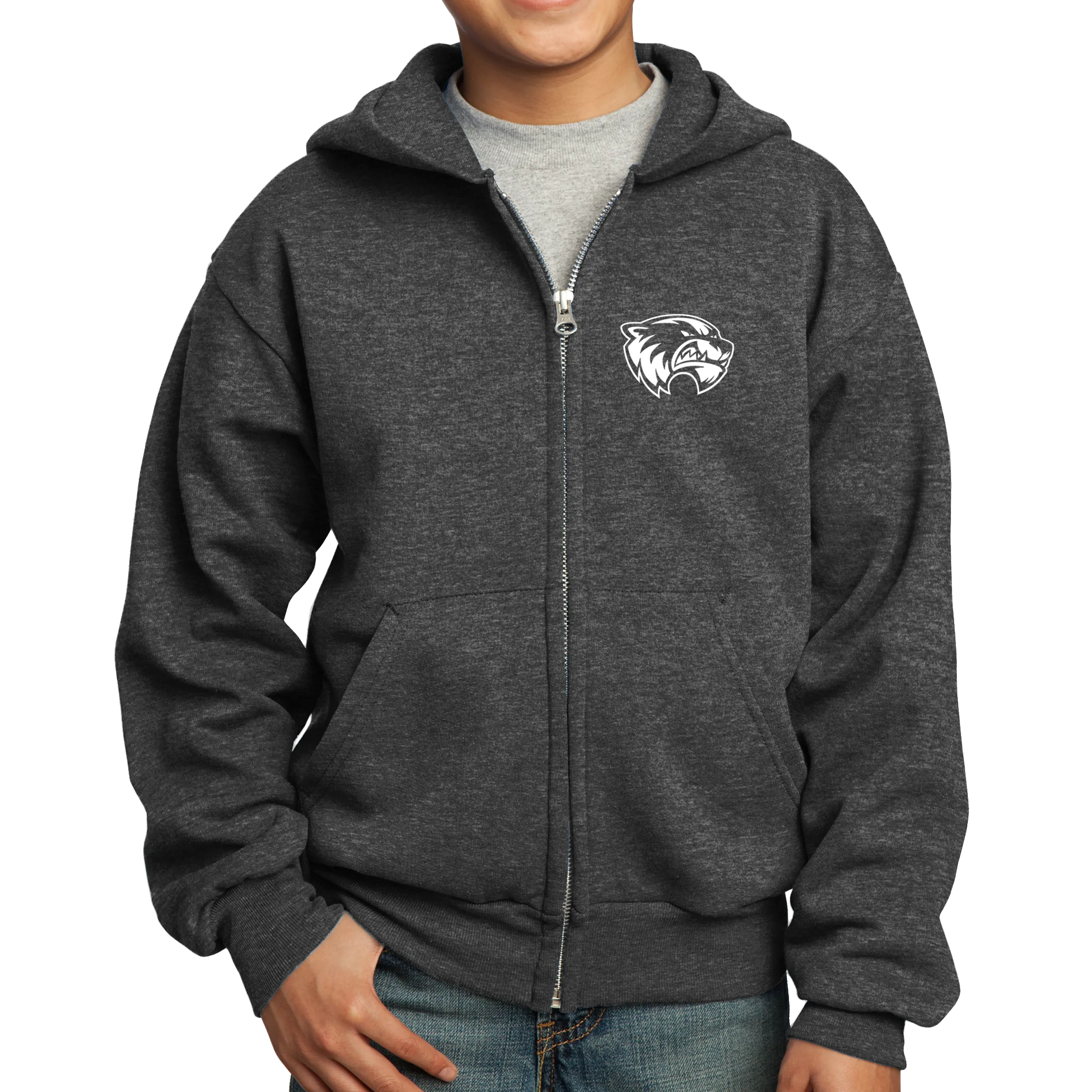 Port & Company Youth Core Fleece Full-Zip Hooded Sweatshirt- Mascot Head