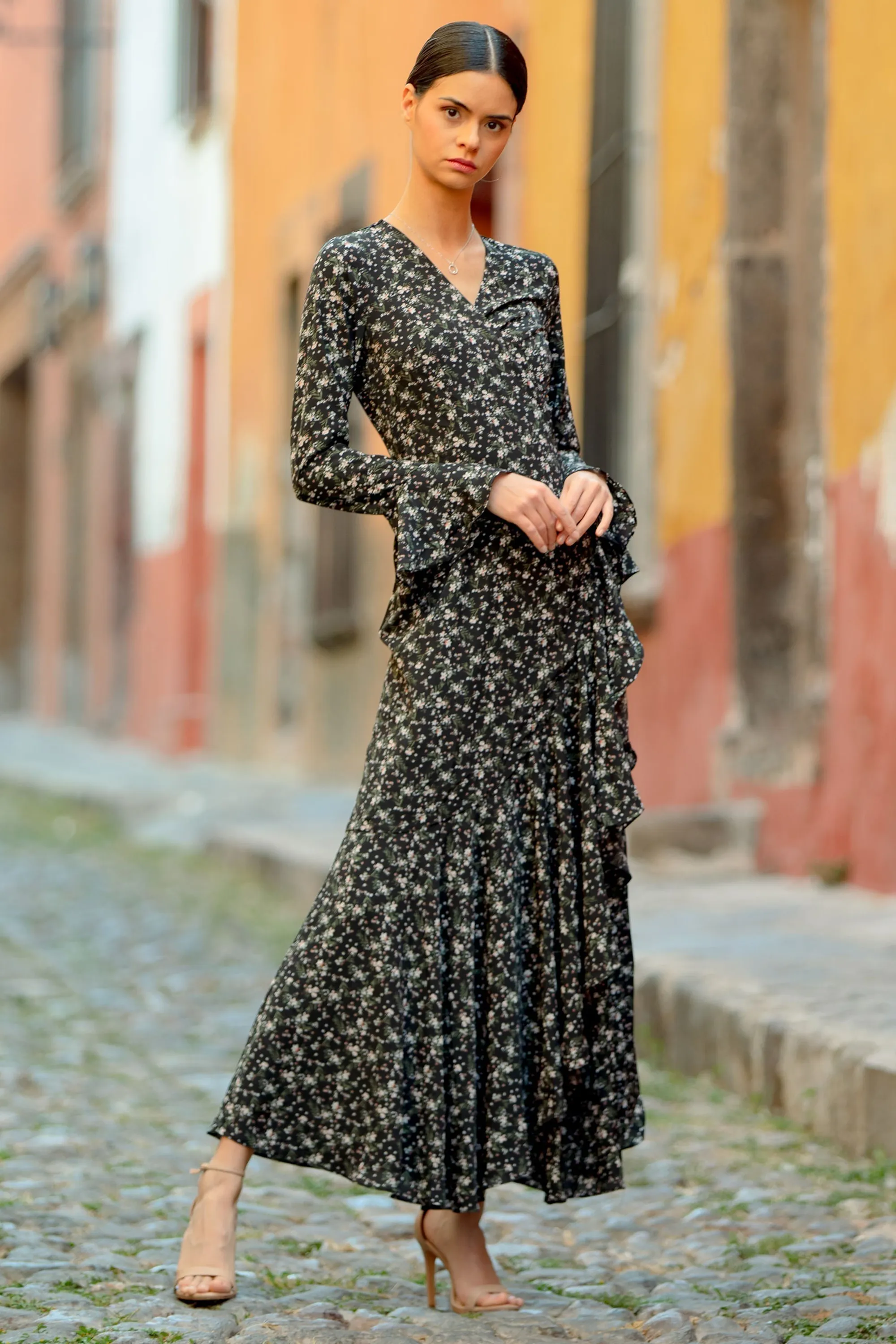 Ruffle Wrap Maxi Dress