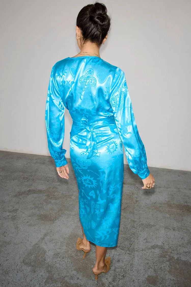 Turquoise Sundazed Summer Vienna Wrap Dress Petite