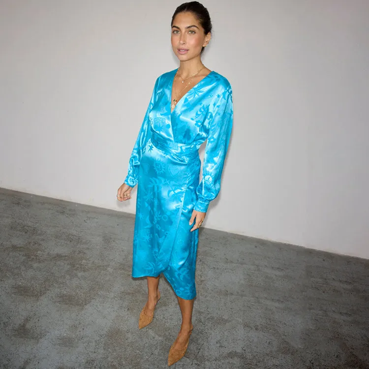 Turquoise Sundazed Summer Vienna Wrap Dress Petite