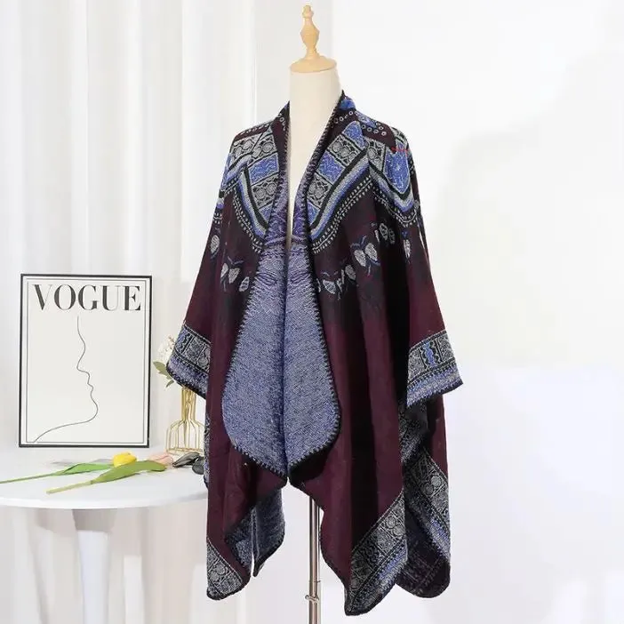 WIAOFELLAS  -  Ethnic Style Slit Thick Shawl Men Travel Photography Warm Scarf Vintage Poncho Fashion Cape Outwear Cloak Streetwear Unisex